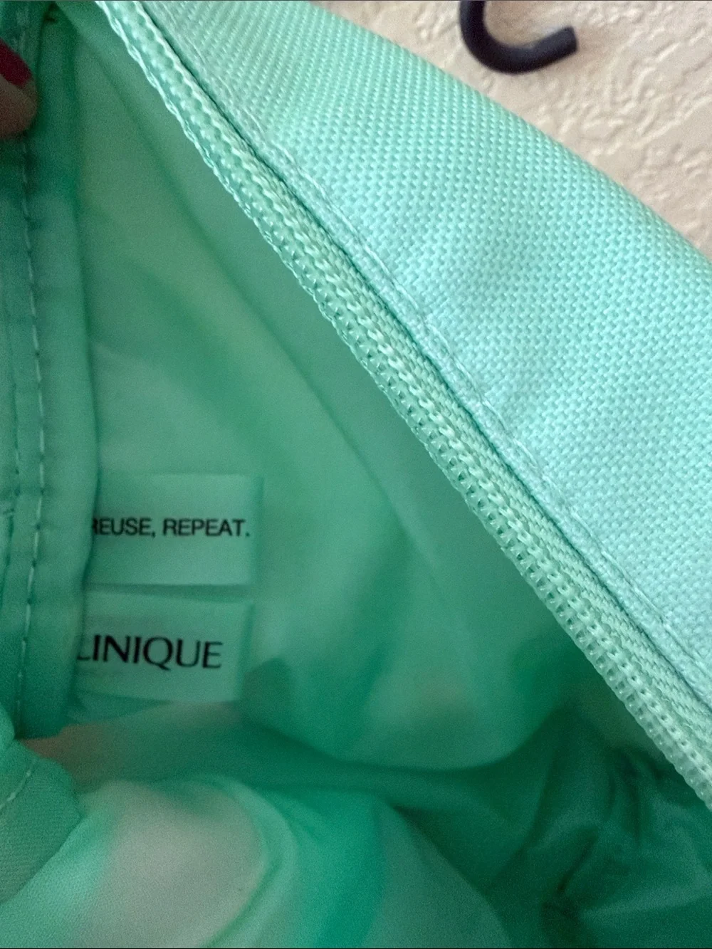 Clinique X Drawbrrtson Mint Green Strawberry Print Wristlet Cosmetic Pouch
